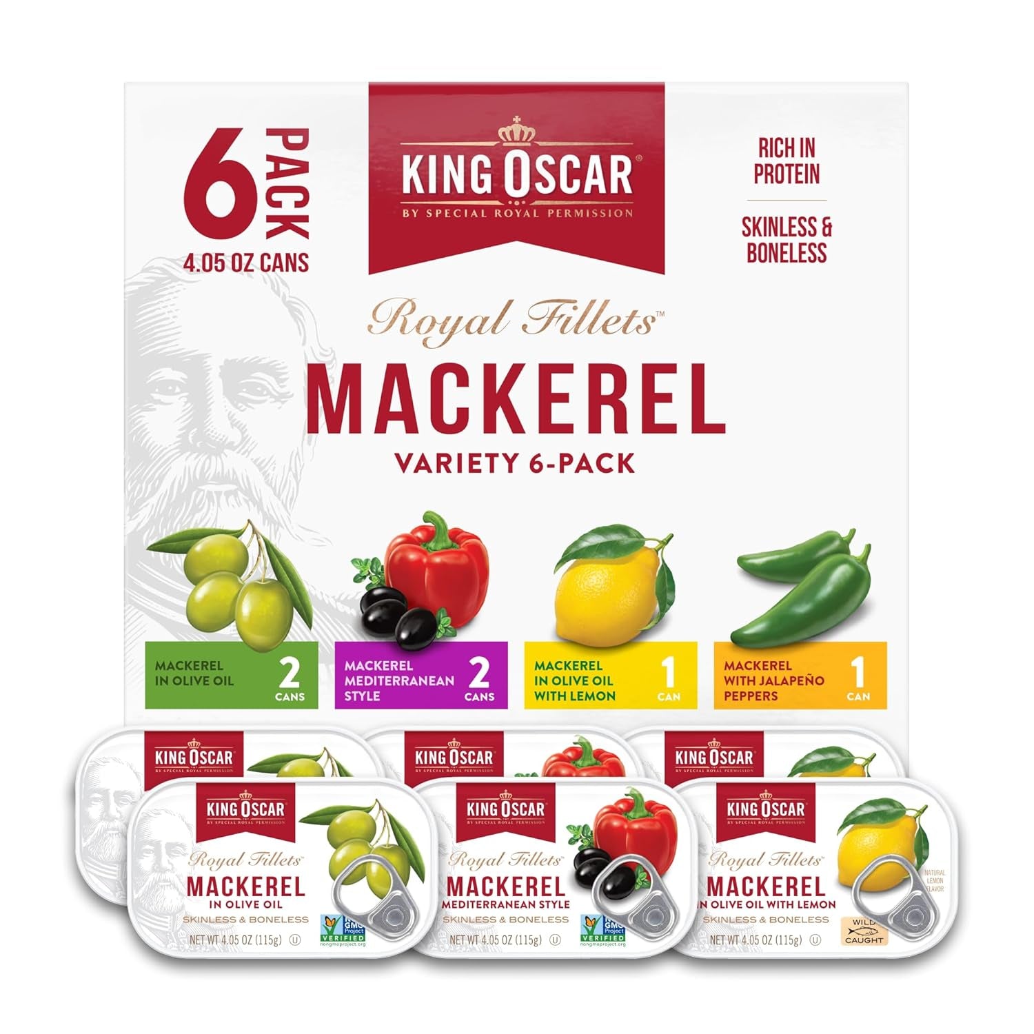 Wild Caught Skinless & Boneless Mackerel in Olive Oil - 4.05 oz Can (Pack of 6) - Delicious and Convenient Seafood Delight!