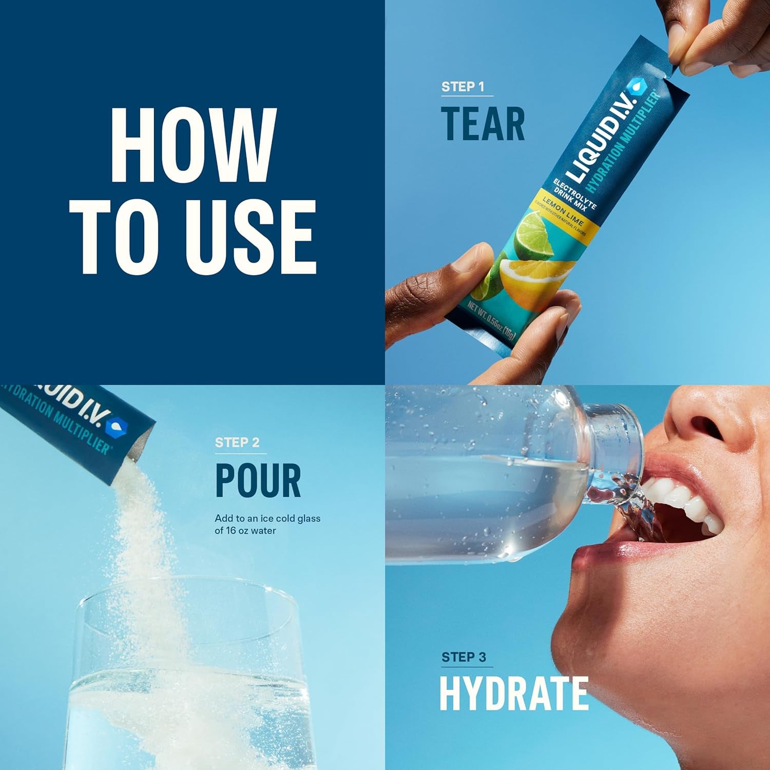 Liquid I.V.® Hydration Multiplier Variety Pack - Refreshing Lemon Lime, Passion Fruit, Strawberry & Tropical Punch - Electrolyte Powder Drink Mix - 16 Servings