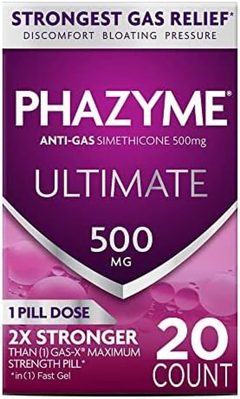 Ultimate Gas Bloating Relief - Fast-Acting 500mg Simethicone Gels, 20 Count (Pack of 6)