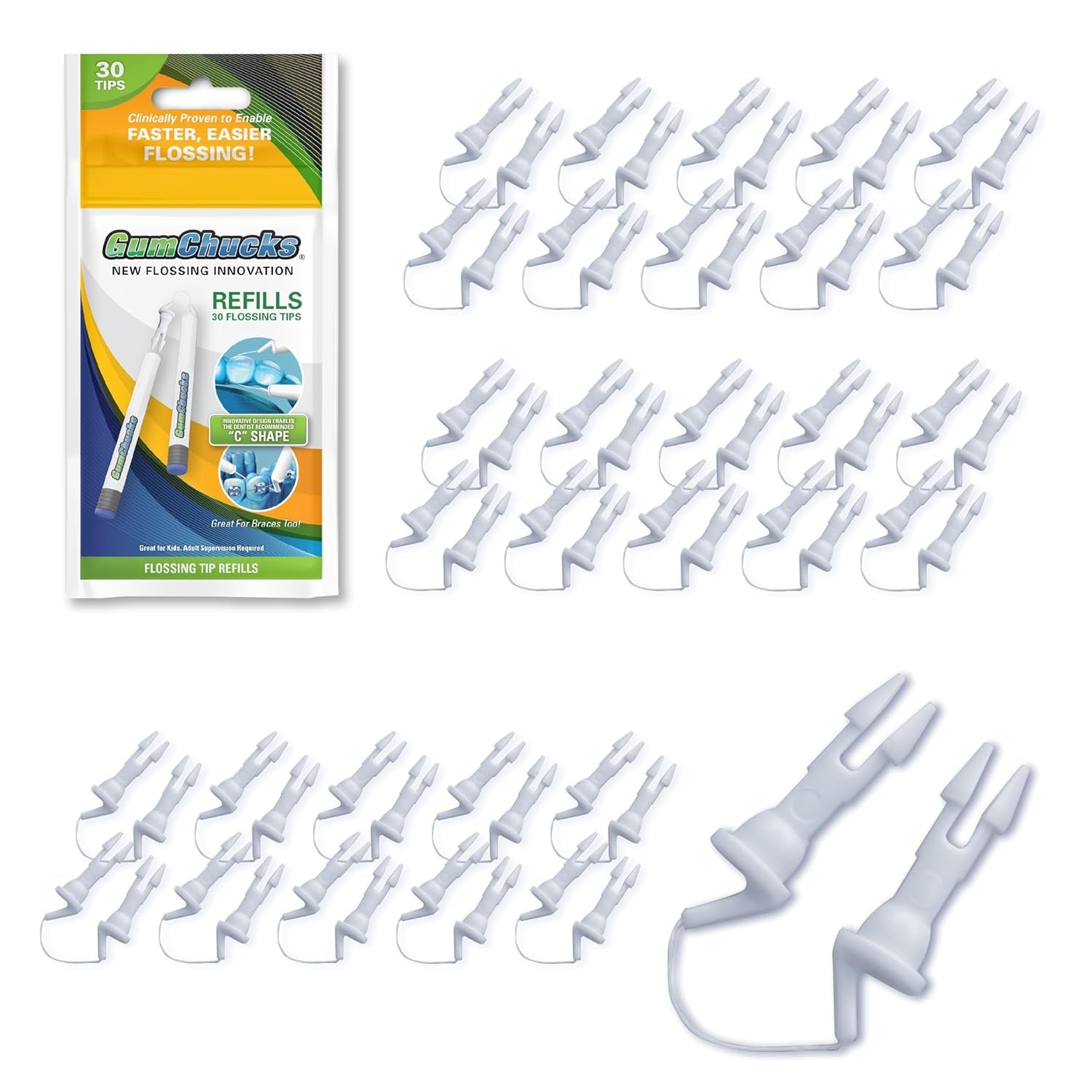 Revolutionary Floss Picks for Braces & Tight Teeth – Reusable Dual Handle Flosser for All Ages – Effortless, Hands-Free Cleaning (Grey Argyle - Count Plaqula)