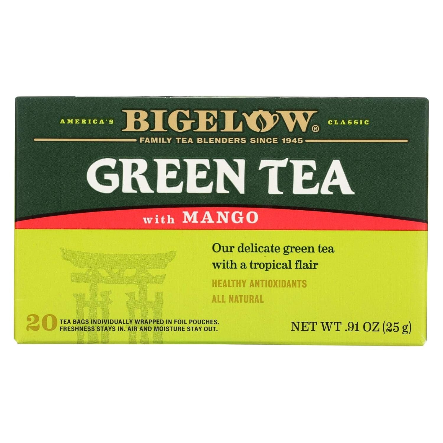 Refreshing Green Tea with Peach - Caffeinated Blend, 20 Count Box (Pack of 6) - 120 Total Tea Bags for a Flavorful Boost!