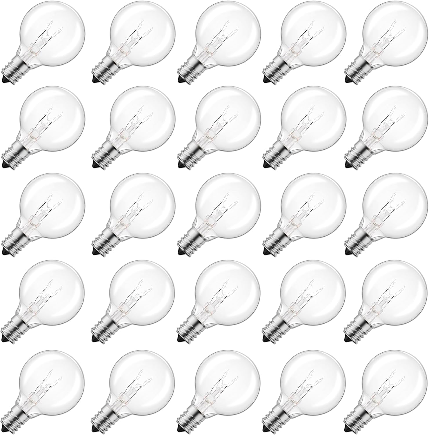 25 Pack G40 LED Replacement Bulbs - E12 Base, 2200K Warm White, Shatterproof & Waterproof Dimmable Globe Bulbs for Indoor/Outdoor Lighting