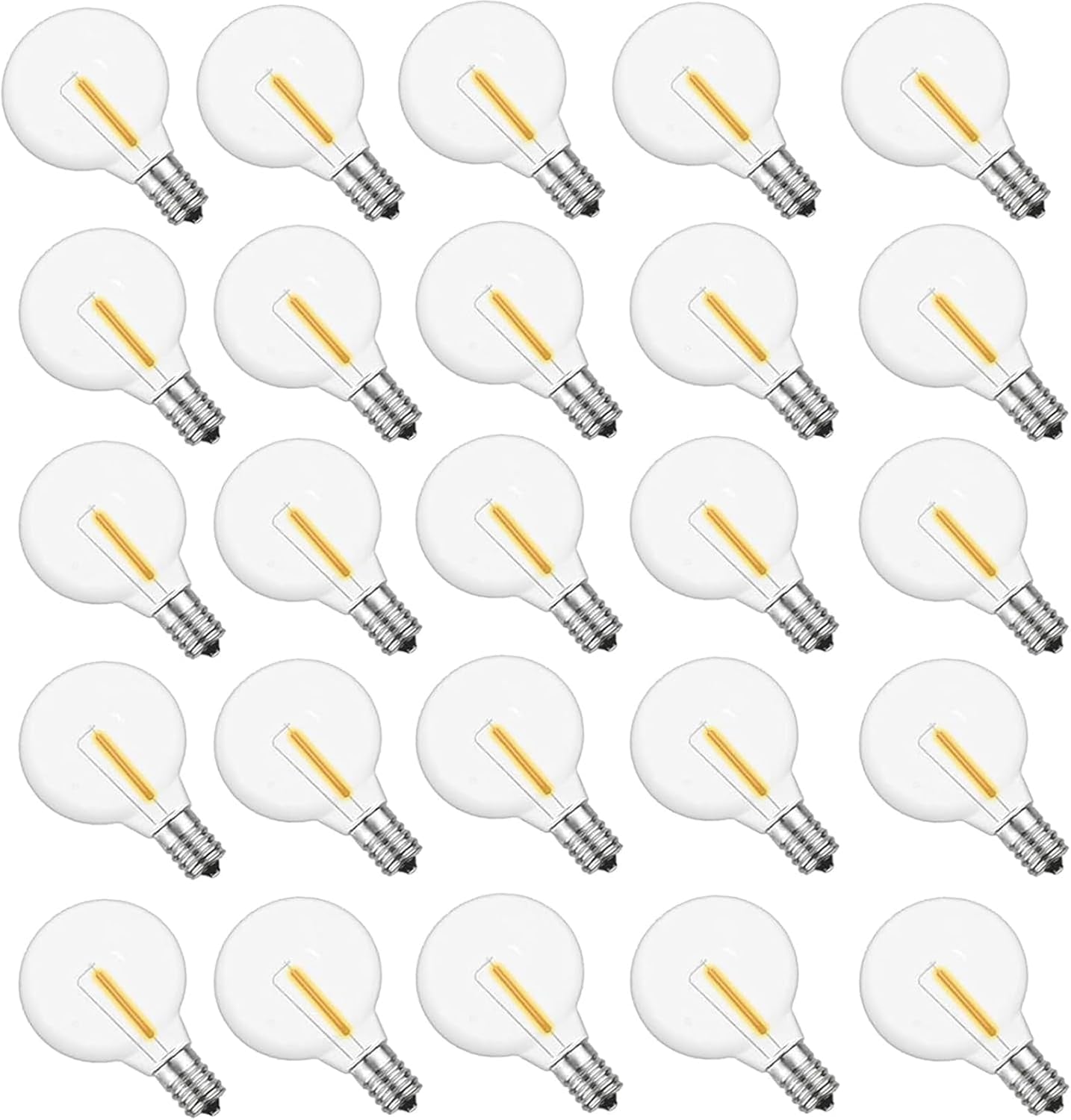 G40 LED Replacement Bulbs - 1W Clear Globe Bulbs for E12 Candelabra Sockets - Warm White Edison Style for Indoor & Outdoor Decor - 25 Pack