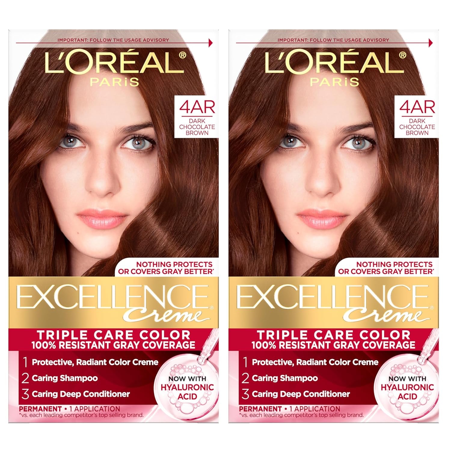 Excellence Crème Permanent Hair Dye - 5 Medium Brown, Triple Care Formula with Hyaluronic Acid for 100% Gray Coverage, 1 Kit (Packaging May Vary)
