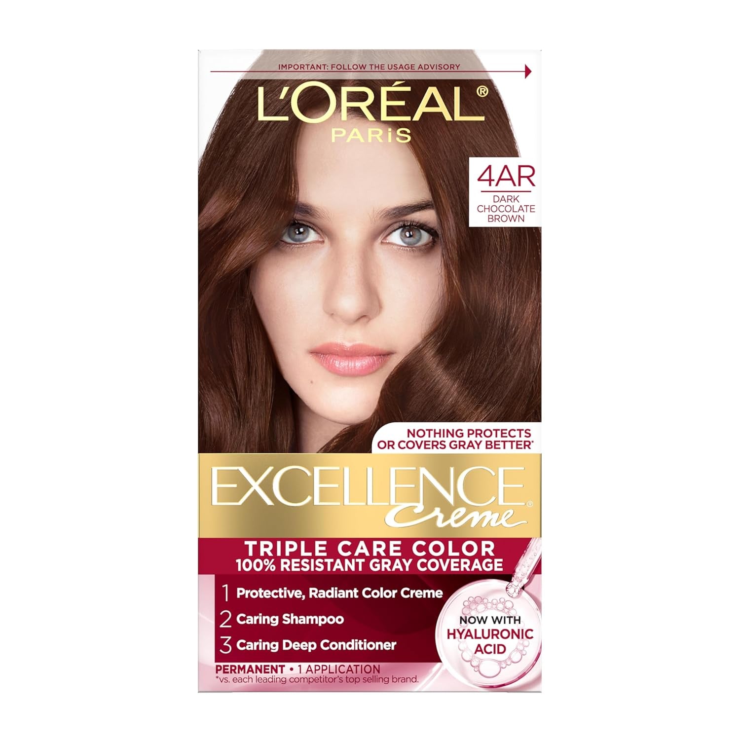 Excellence Crème Permanent Hair Dye - 5 Medium Brown, Triple Care Formula with Hyaluronic Acid for 100% Gray Coverage, 1 Kit (Packaging May Vary)