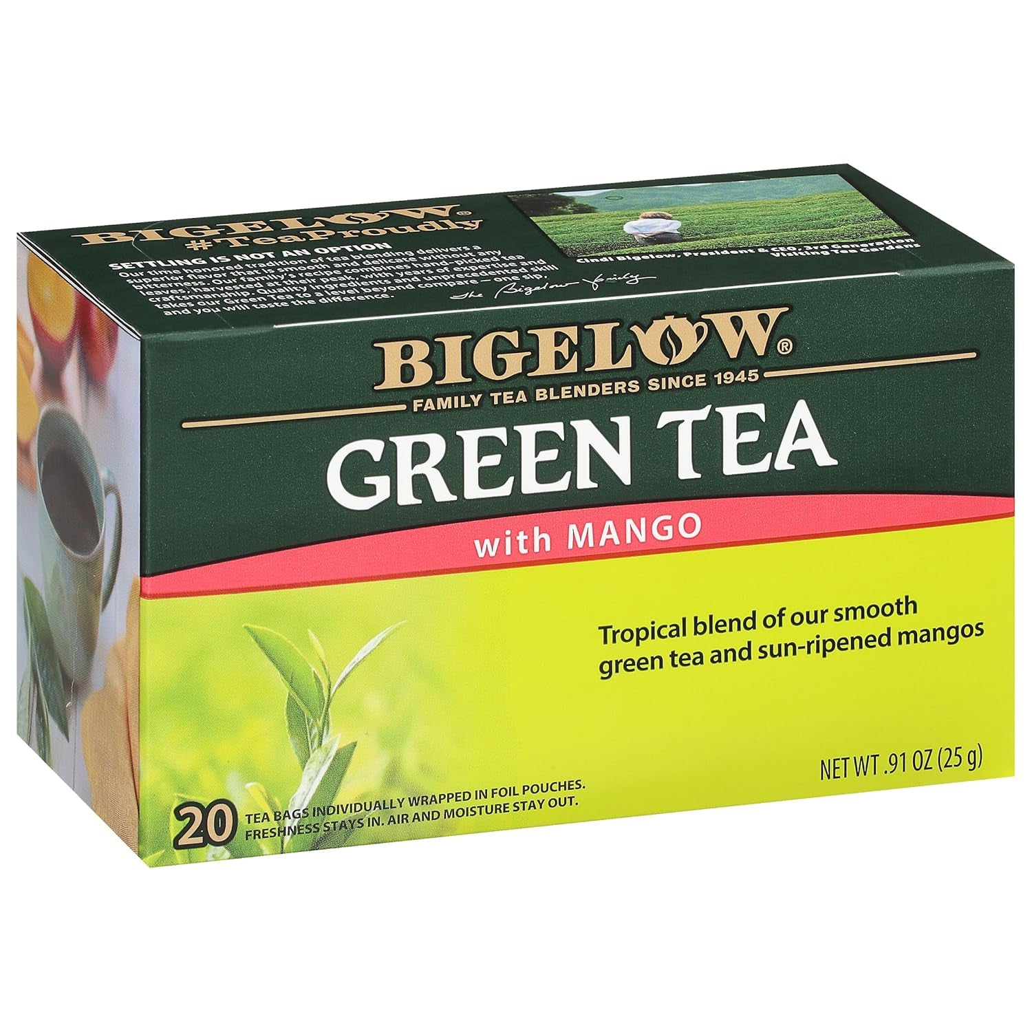 Refreshing Green Tea with Peach - Caffeinated Blend, 20 Count Box (Pack of 6) - 120 Total Tea Bags for a Flavorful Boost!