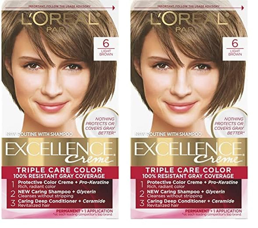 Excellence Crème Permanent Hair Dye - 5 Medium Brown, Triple Care Formula with Hyaluronic Acid for 100% Gray Coverage, 1 Kit (Packaging May Vary)