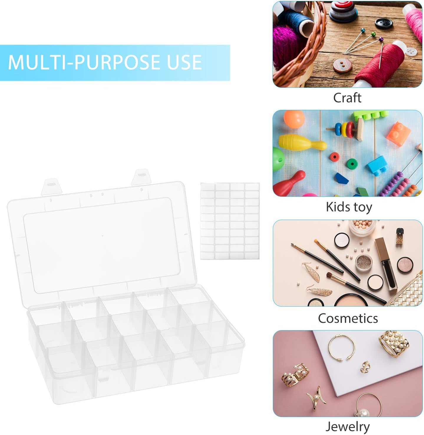 2 Pack Clear Plastic Organizer Boxes with Adjustable Dividers - Perfect for Jewelry, Beads, Screws, Tackle, Washi Tapes & More!