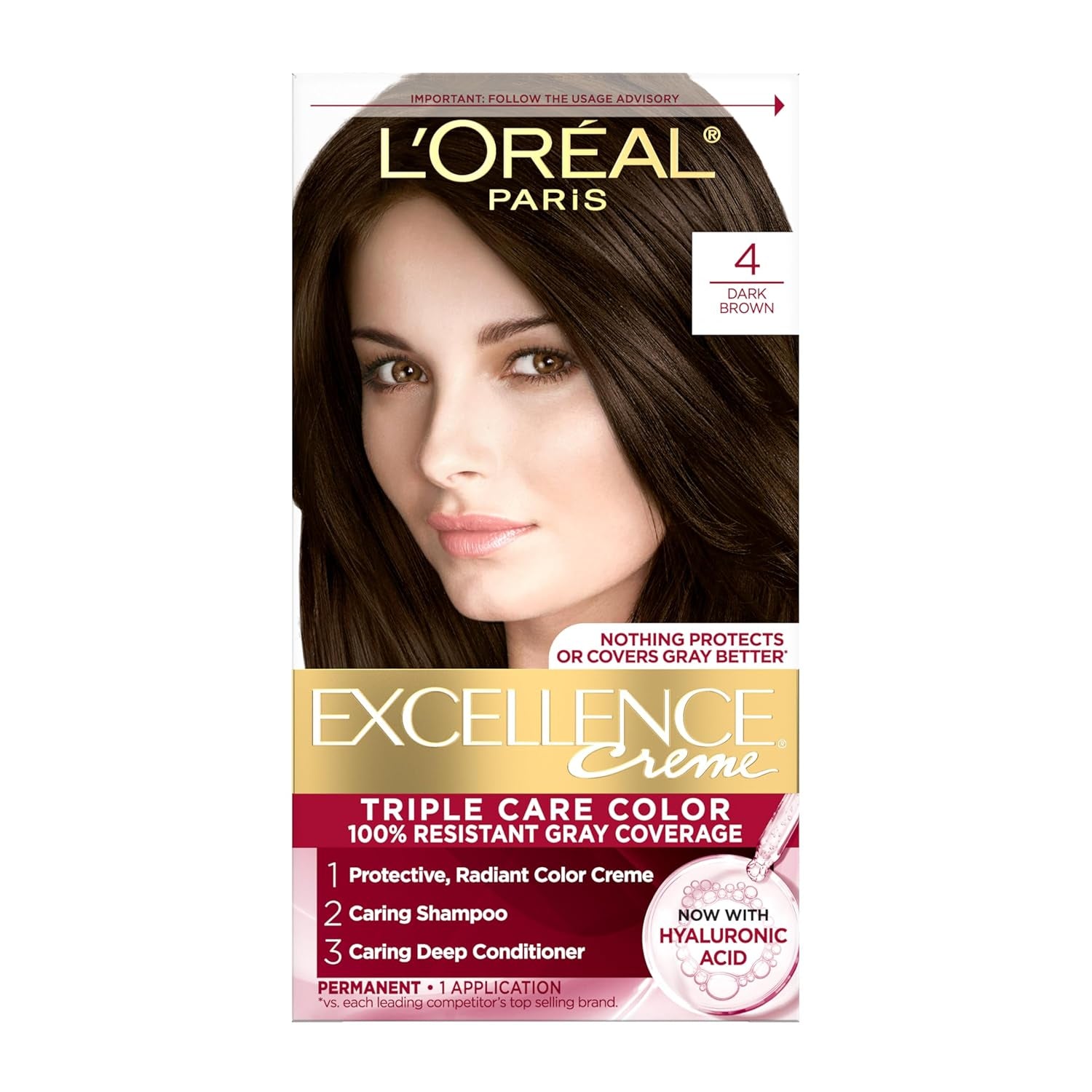 Excellence Crème Permanent Hair Dye - 5 Medium Brown, Triple Care Formula with Hyaluronic Acid for 100% Gray Coverage, 1 Kit (Packaging May Vary)