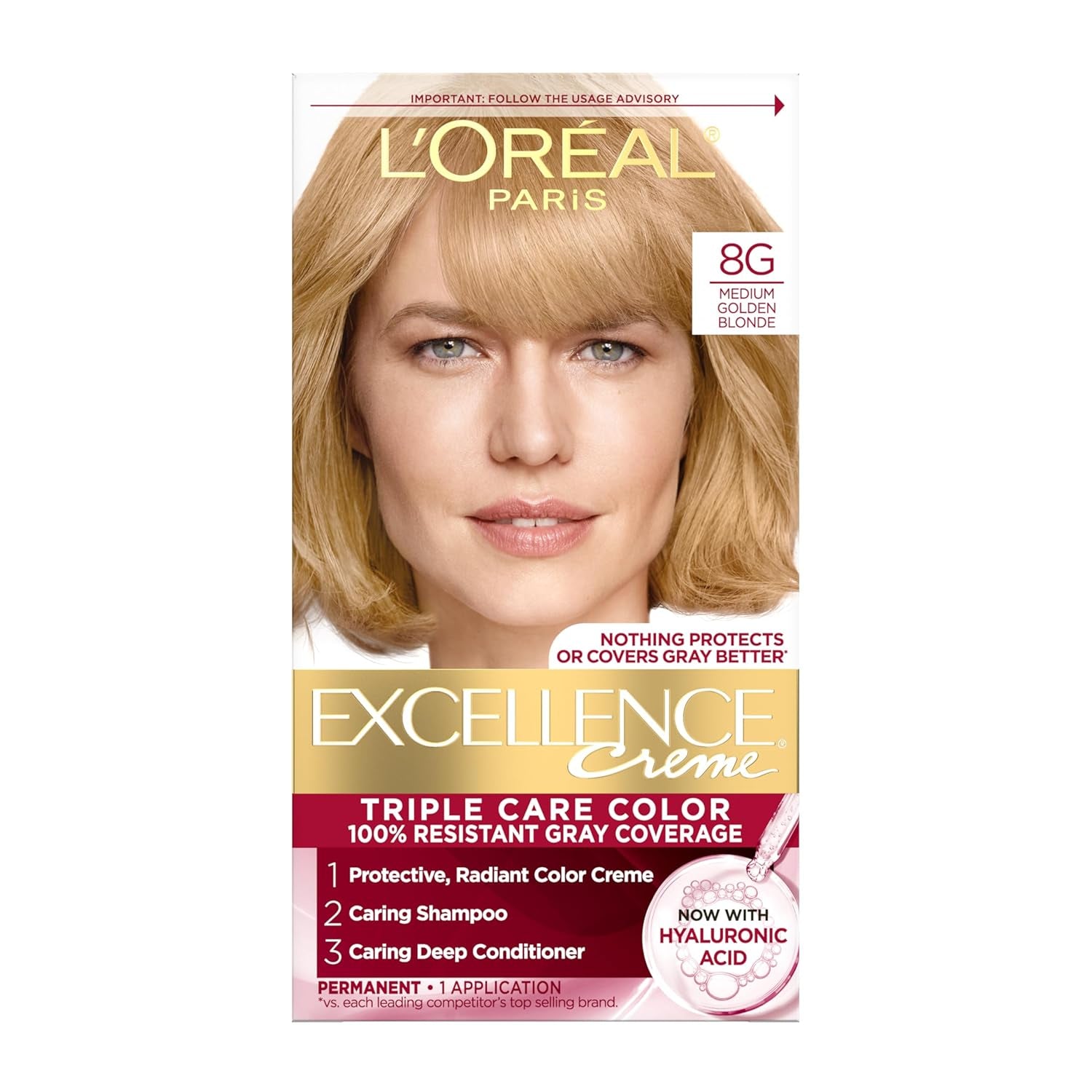 Excellence Crème Permanent Hair Dye - 5 Medium Brown, Triple Care Formula with Hyaluronic Acid for 100% Gray Coverage, 1 Kit (Packaging May Vary)