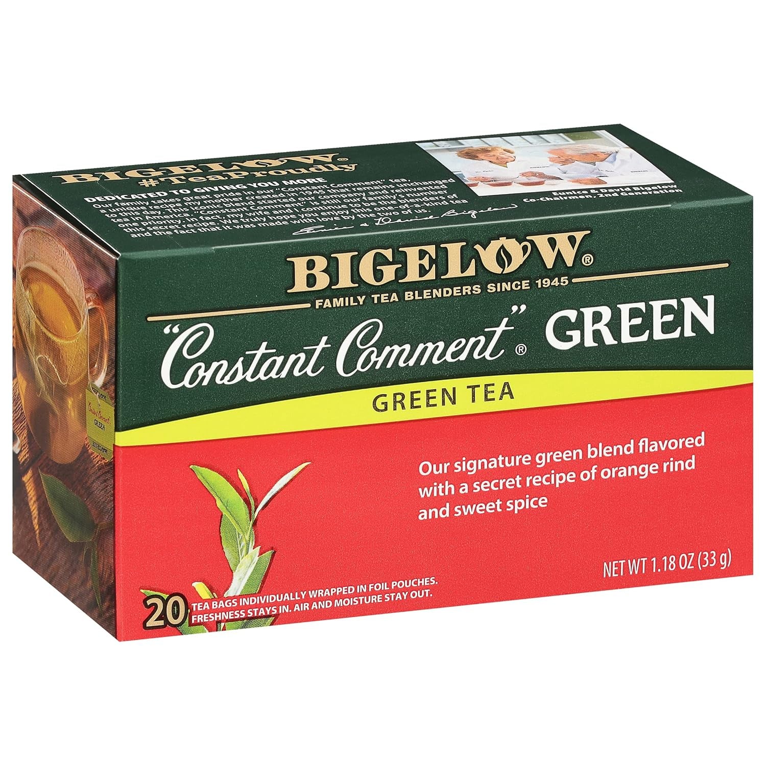 Refreshing Green Tea with Peach - Caffeinated Blend, 20 Count Box (Pack of 6) - 120 Total Tea Bags for a Flavorful Boost!
