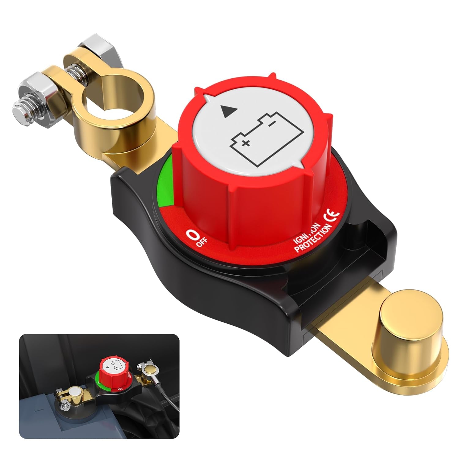 Premium Waterproof Side Post Battery Disconnect Switch with LED Voltmeter Display - Ideal for 12V-48V Cars, RVs, Boats, ATVs, and UTVs