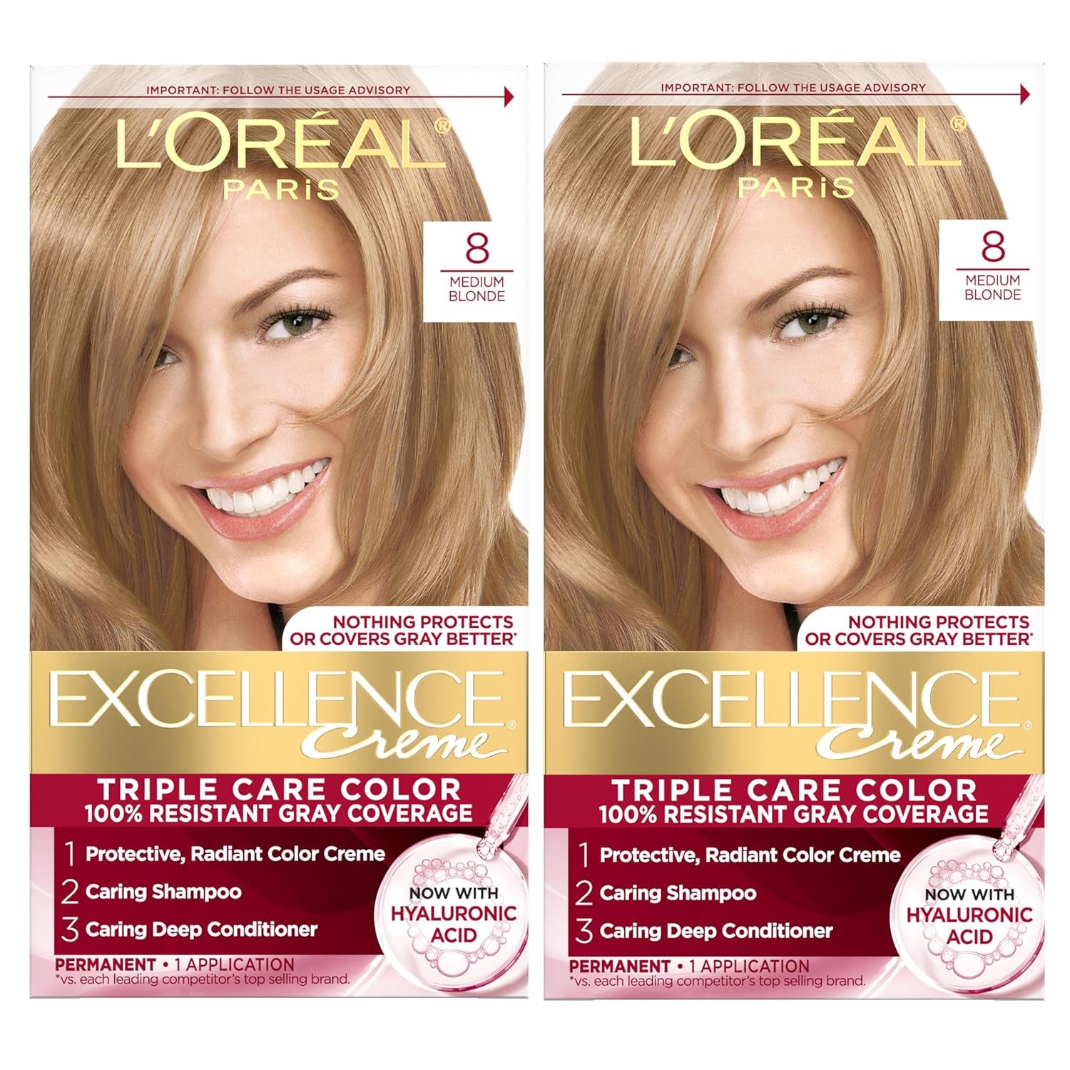 Excellence Crème Permanent Hair Dye - 5 Medium Brown, Triple Care Formula with Hyaluronic Acid for 100% Gray Coverage, 1 Kit (Packaging May Vary)