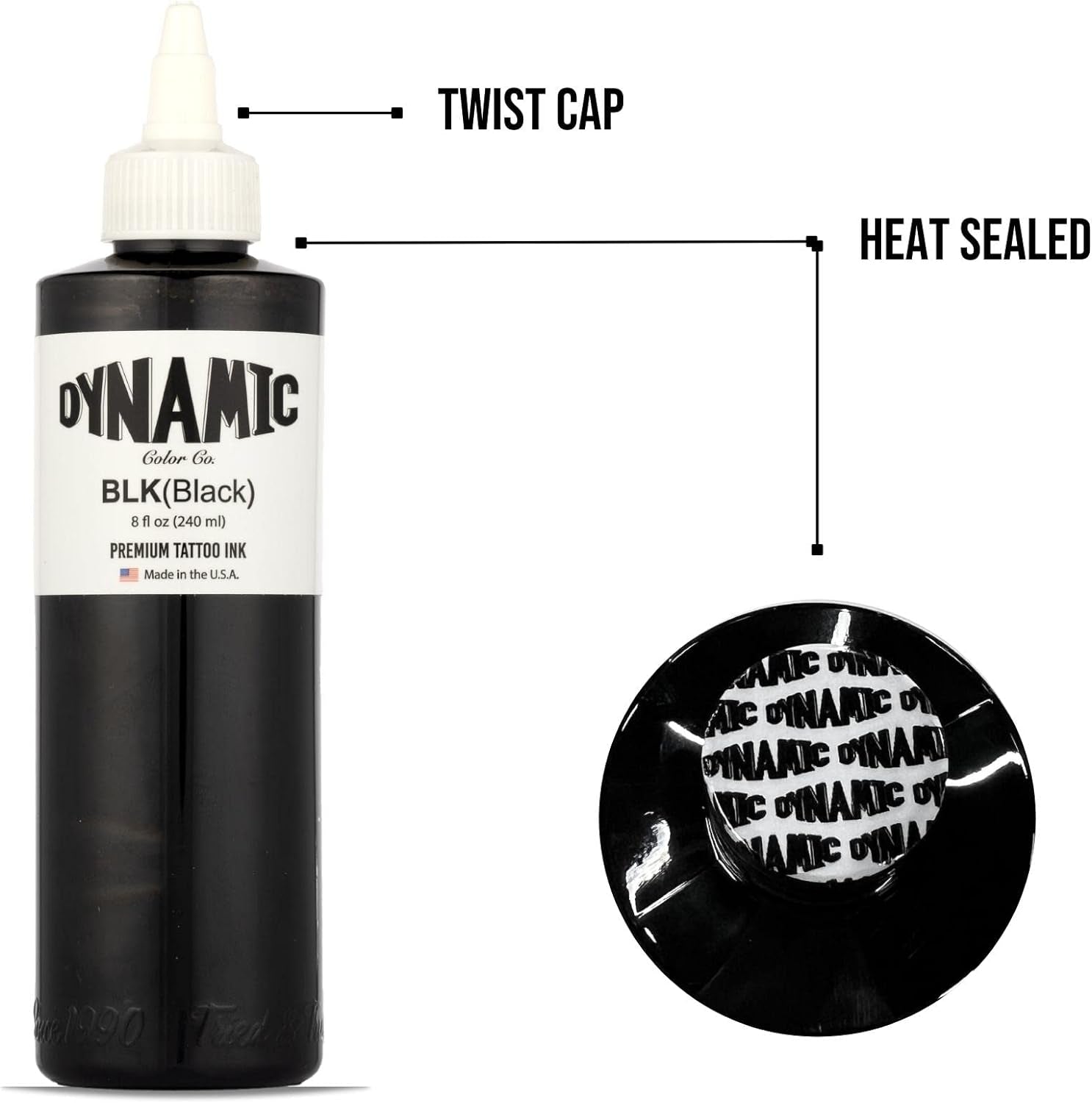 Dynamic Color Black Tattoo Ink - 8 Oz | Trusted American Brand Since 1990 | Sterilized & Lot-Numbered for Full Traceability