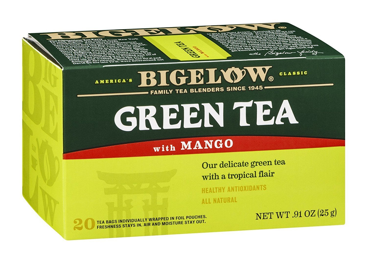 Refreshing Green Tea with Peach - Caffeinated Blend, 20 Count Box (Pack of 6) - 120 Total Tea Bags for a Flavorful Boost!