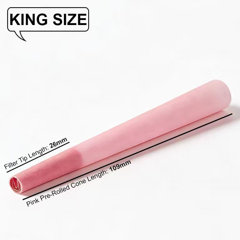 Premium 100 Pack Pink King Size Pre Rolled Cones - 108mm with Loader & Packing Sticks