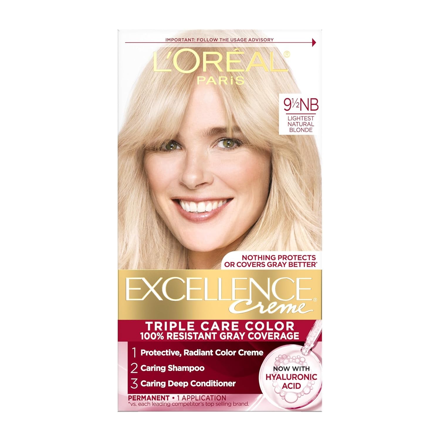 Excellence Crème Permanent Hair Dye - 5 Medium Brown, Triple Care Formula with Hyaluronic Acid for 100% Gray Coverage, 1 Kit (Packaging May Vary)