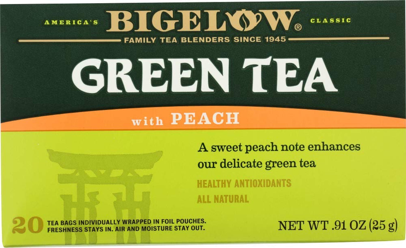 Refreshing Green Tea with Peach - Caffeinated Blend, 20 Count Box (Pack of 6) - 120 Total Tea Bags for a Flavorful Boost!