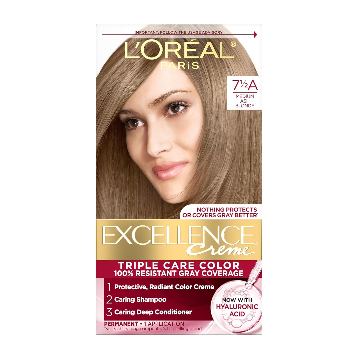 Excellence Crème Permanent Hair Dye - 5 Medium Brown, Triple Care Formula with Hyaluronic Acid for 100% Gray Coverage, 1 Kit (Packaging May Vary)