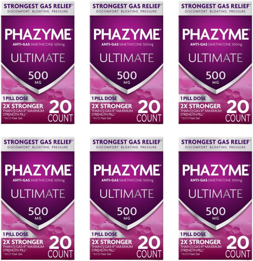 Ultimate Gas Bloating Relief - Fast-Acting 500mg Simethicone Gels, 20 Count (Pack of 6)