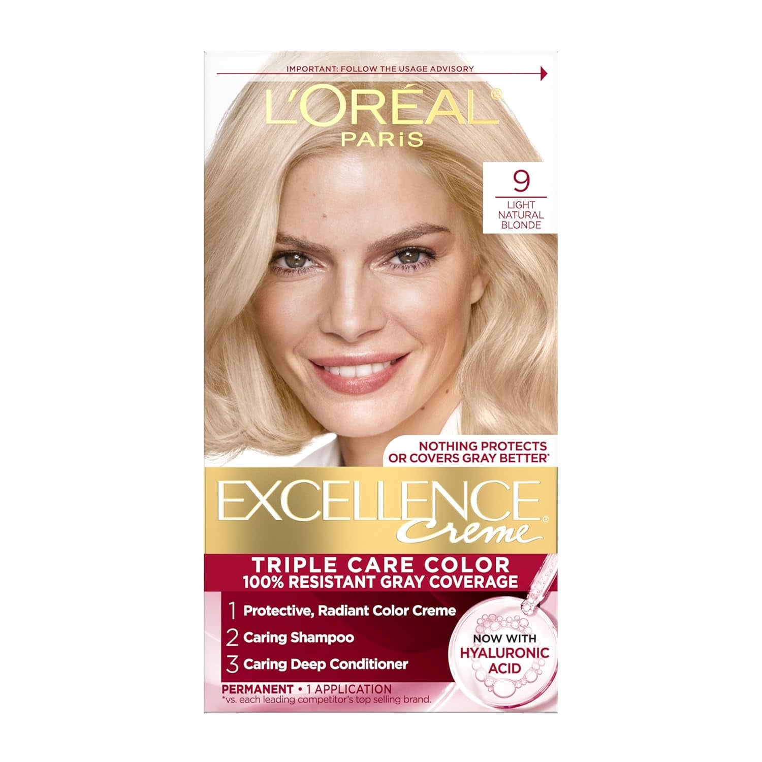 Excellence Crème Permanent Hair Dye - 5 Medium Brown, Triple Care Formula with Hyaluronic Acid for 100% Gray Coverage, 1 Kit (Packaging May Vary)