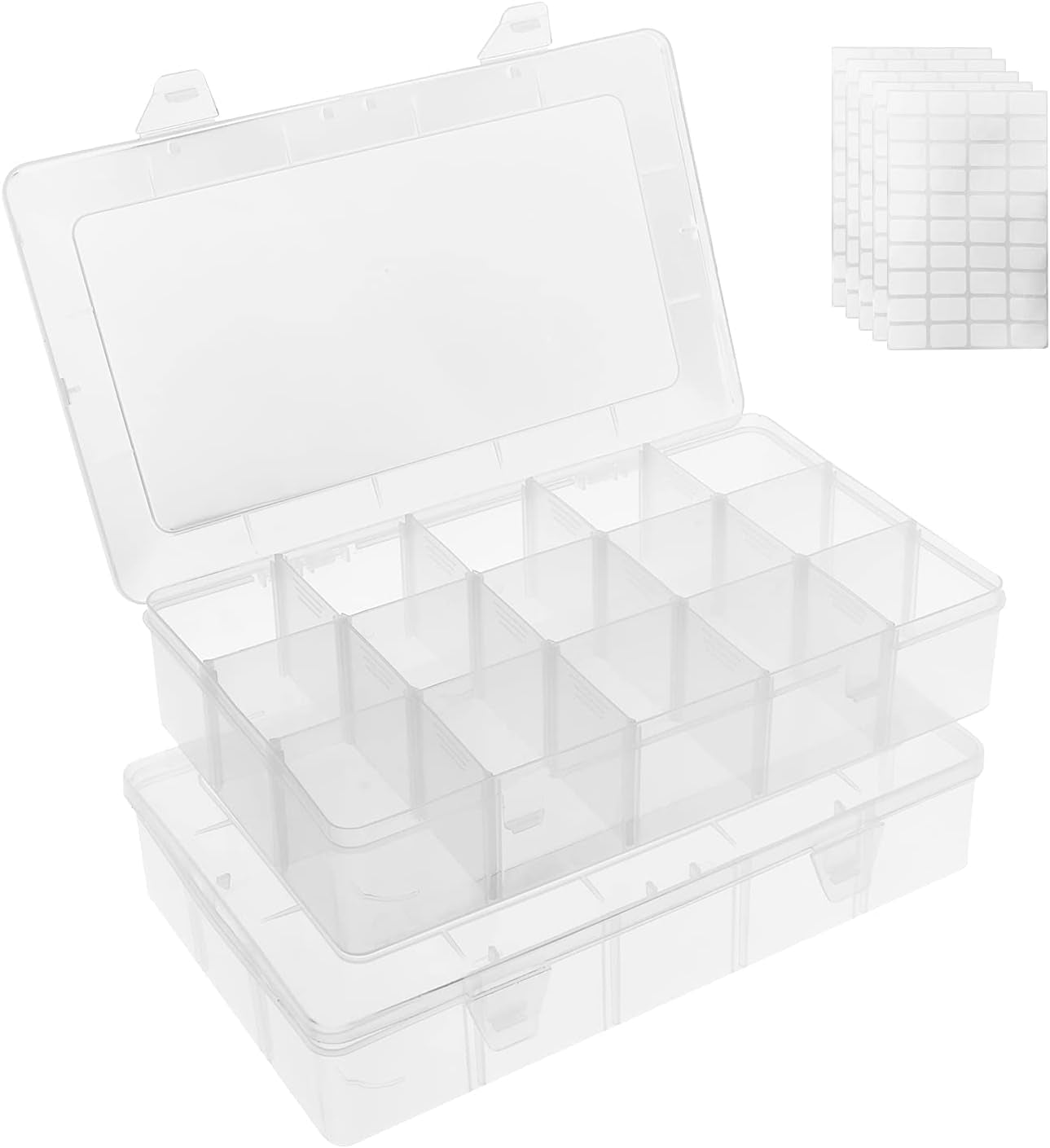 2 Pack Clear Plastic Organizer Boxes with Adjustable Dividers - Perfect for Jewelry, Beads, Screws, Tackle, Washi Tapes & More!