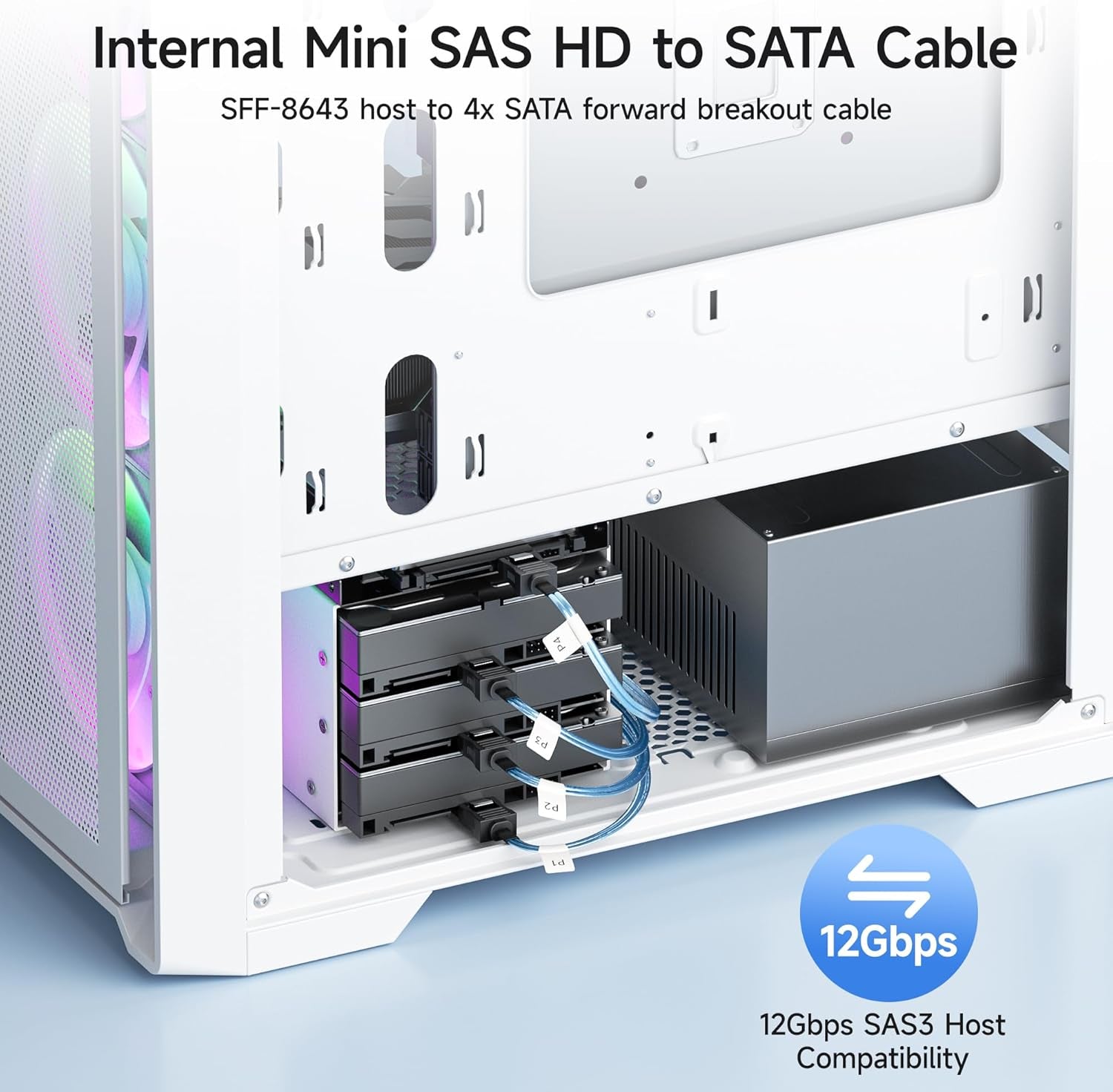 Premium 3.3ft Internal Mini SAS HD to SATA Cable (SFF-8643 to SATA Forward Breakout)