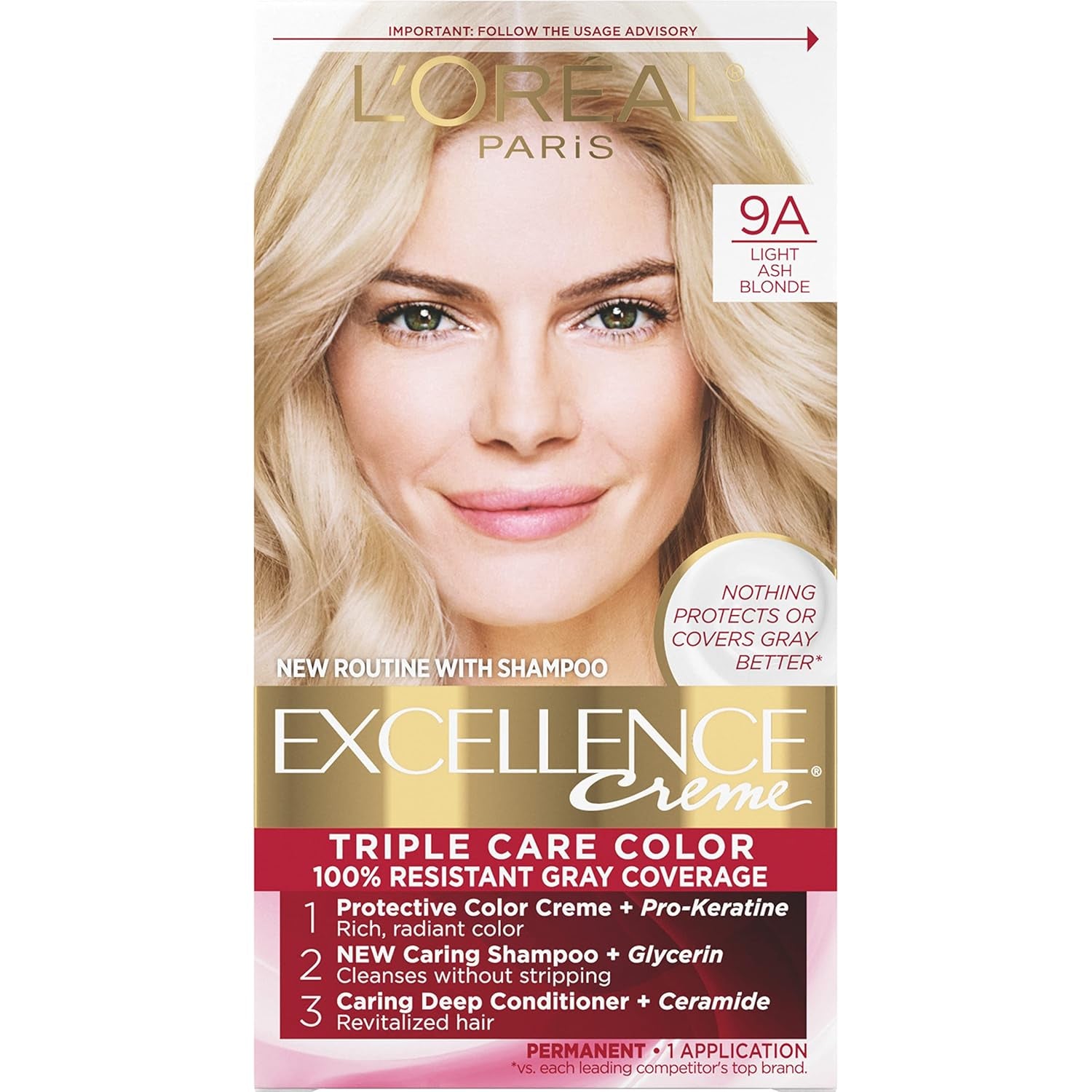 Excellence Crème Permanent Hair Dye - 5 Medium Brown, Triple Care Formula with Hyaluronic Acid for 100% Gray Coverage, 1 Kit (Packaging May Vary)