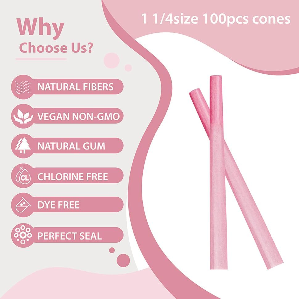 King Size Pink Pre Rolled Cones - 100 Pack with Loader & Packing Sticks - Perfect for Smooth Rolling!
