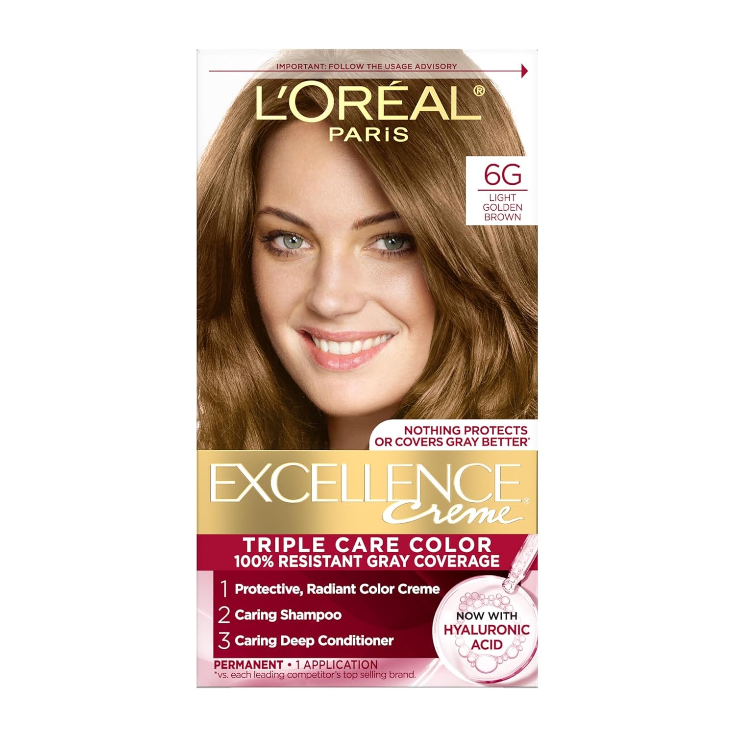 Excellence Crème Permanent Hair Dye - 5 Medium Brown, Triple Care Formula with Hyaluronic Acid for 100% Gray Coverage, 1 Kit (Packaging May Vary)