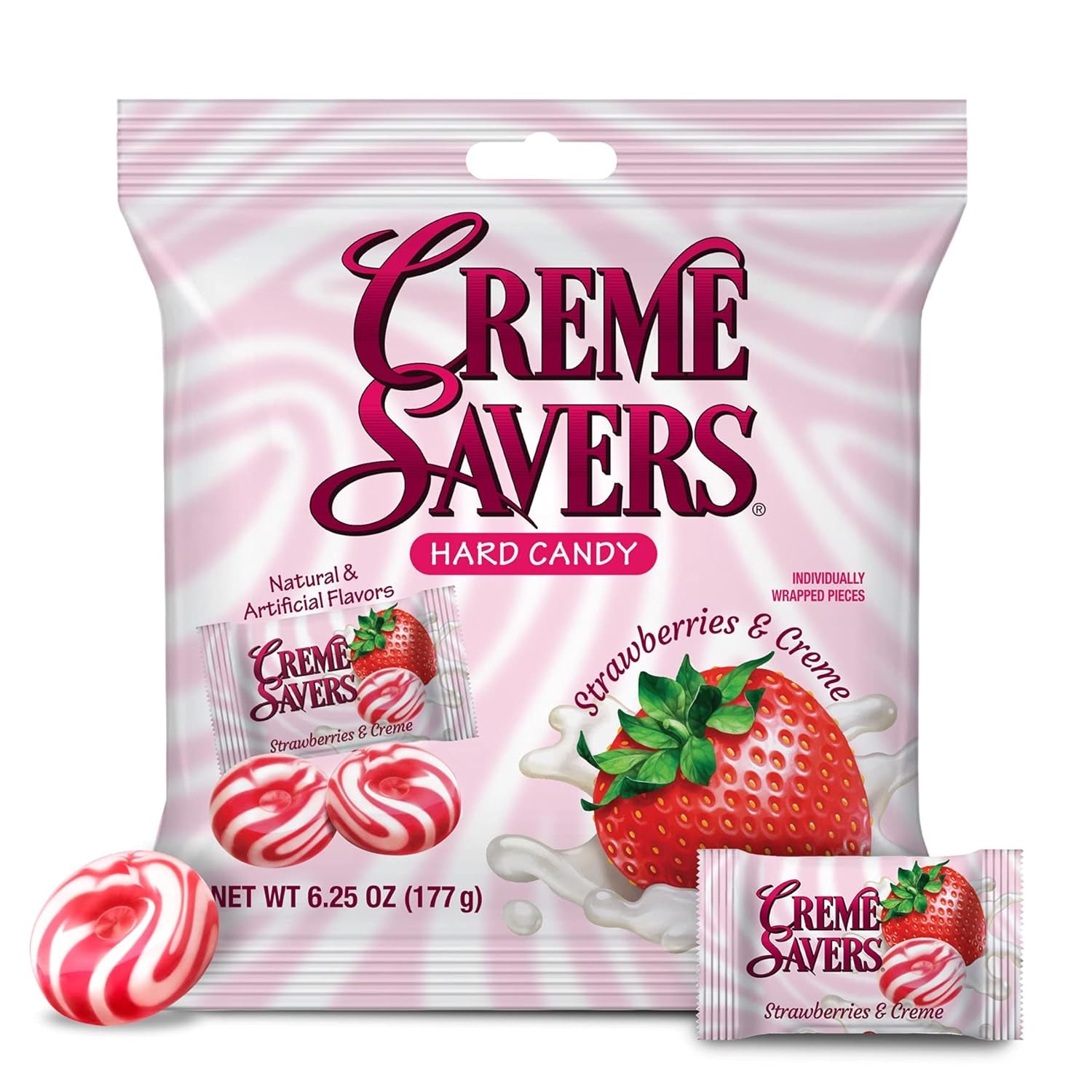 Indulge in Creme Savers Strawberries and Creme Hard Candy - Fresh Strawberry Flavor Swirled in Cream | 6.25Oz Bag of Classic Delight