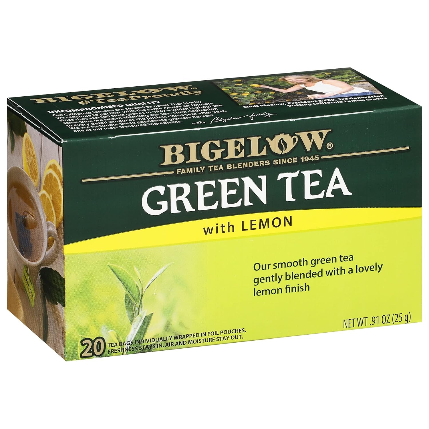 Refreshing Green Tea with Peach - Caffeinated Blend, 20 Count Box (Pack of 6) - 120 Total Tea Bags for a Flavorful Boost!