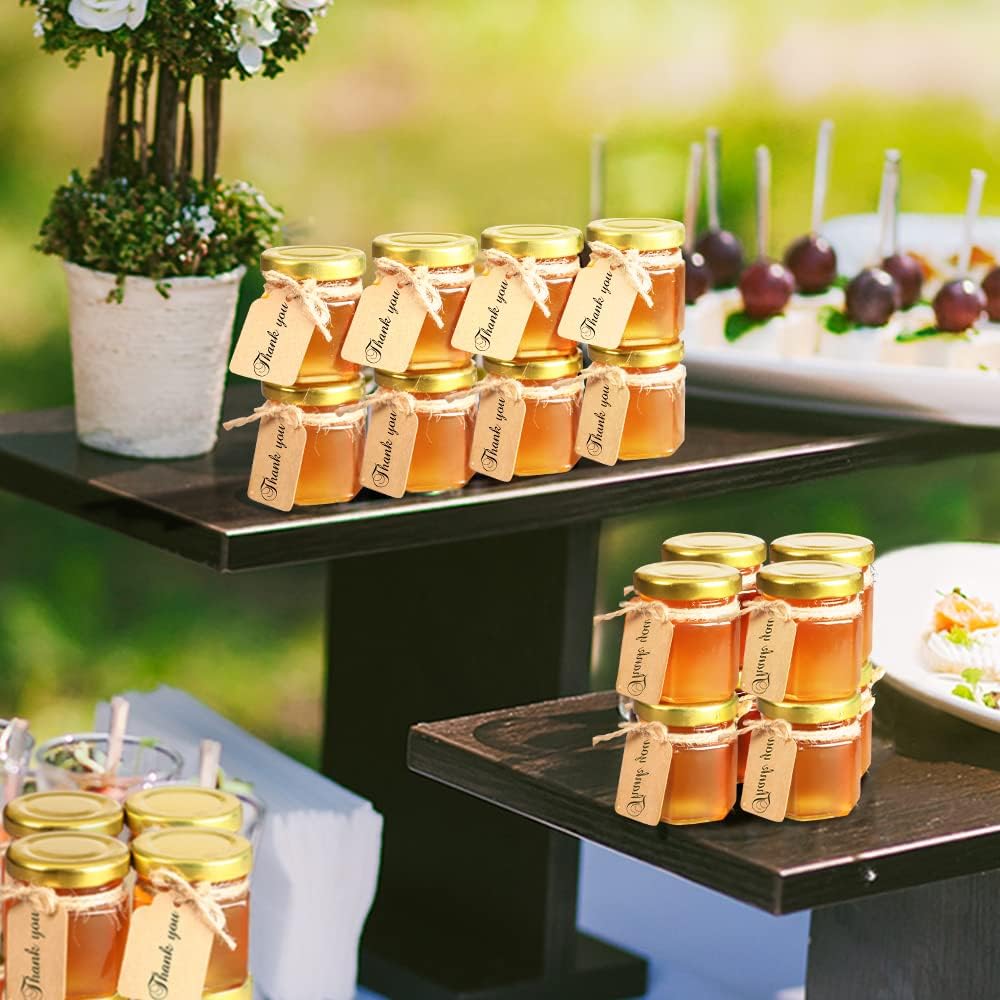 60 Pcs Mini Hexagon Glass Jars with Airtight Lids - Perfect for Wedding Favors, Baby Showers, DIY Candles, Body Butters, Jams, Spices, and Gifts!