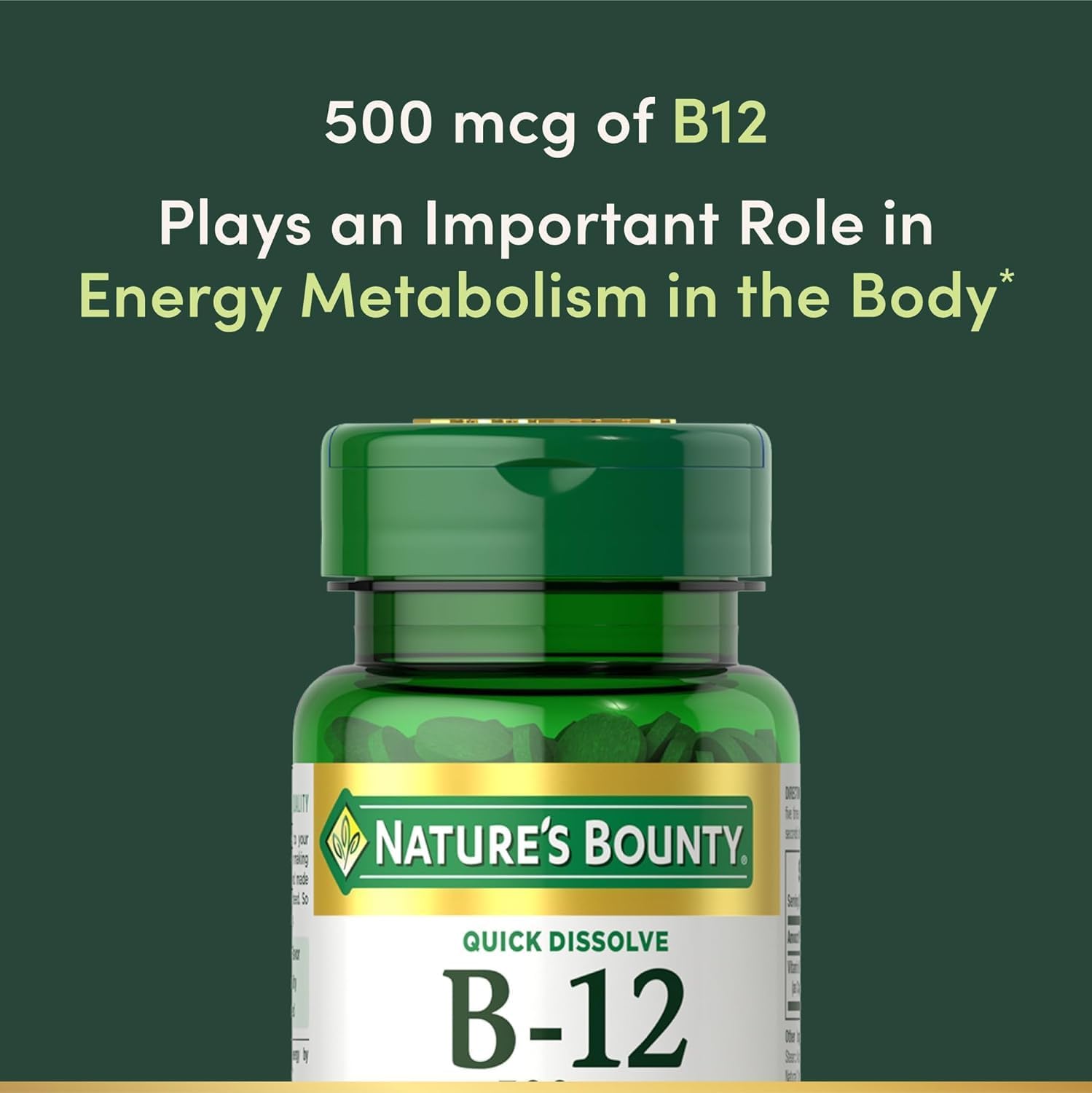 Boost Your Energy with Nature's Bounty B-12 Quick Dissolve Tablets - 500 Mcg, 300 Tablets (3 Bottles of 100 Count)