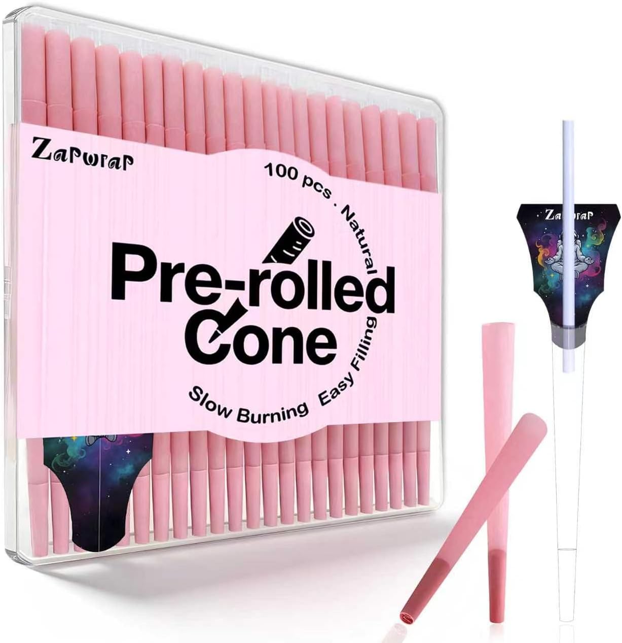 Premium 100 Pack Pink King Size Pre Rolled Cones - 108mm with Loader & Packing Sticks