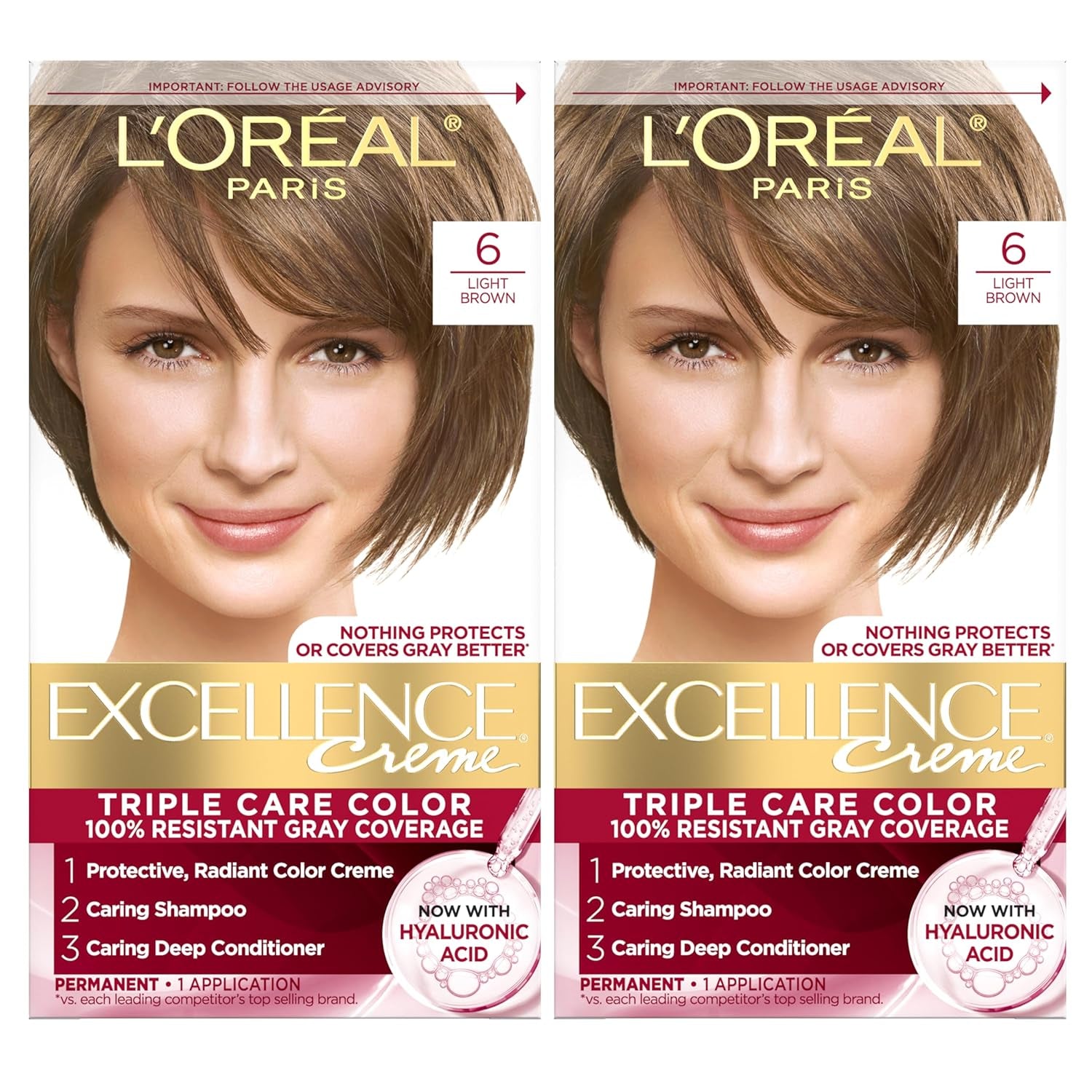 Excellence Crème Permanent Hair Dye - 5 Medium Brown, Triple Care Formula with Hyaluronic Acid for 100% Gray Coverage, 1 Kit (Packaging May Vary)