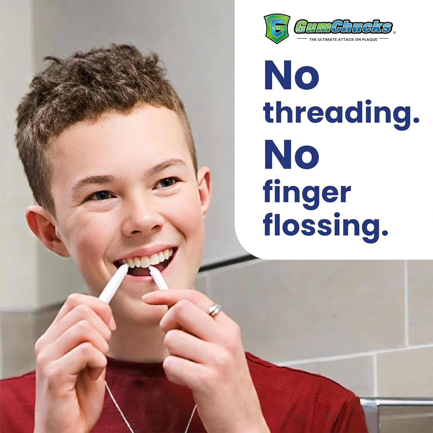 Revolutionary Floss Picks for Braces & Tight Teeth – Reusable Dual Handle Flosser for All Ages – Effortless, Hands-Free Cleaning (Grey Argyle - Count Plaqula)