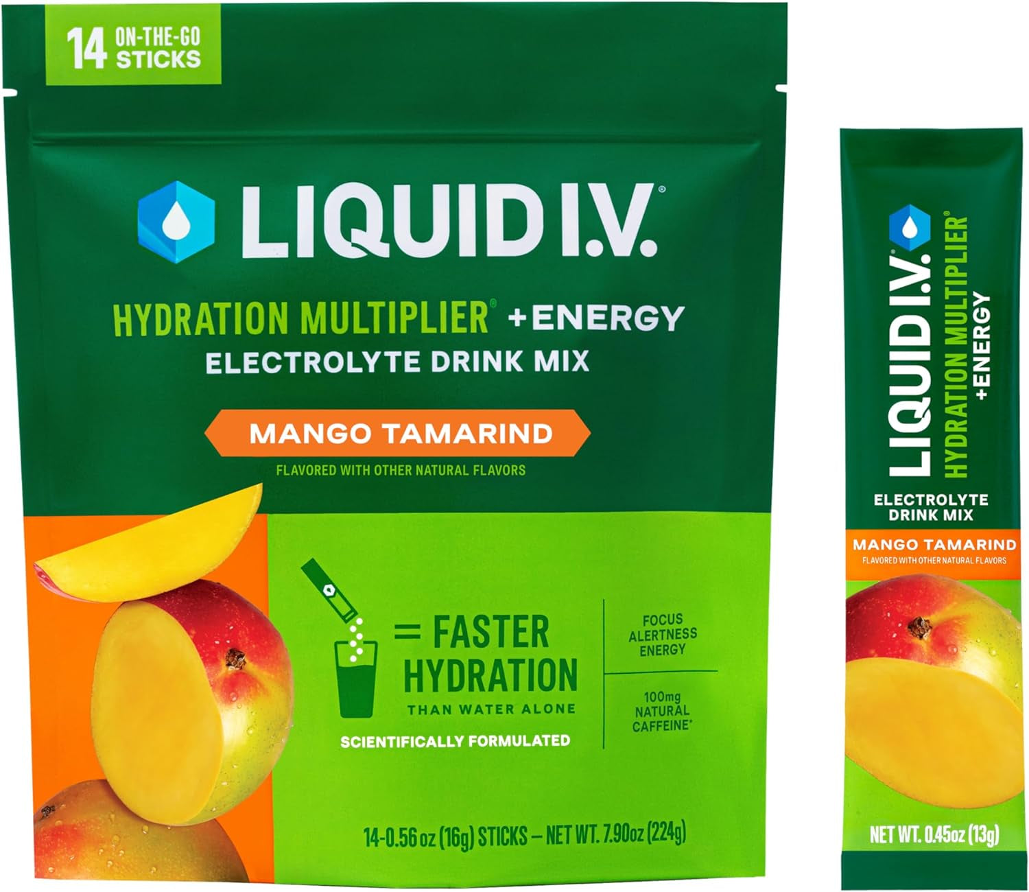 Liquid I.V.® Hydration Multiplier + Energy - Yuzu Pineapple Flavor | Electrolyte Powder Drink Mix | 14 Servings for Ultimate Hydration and Energy Boost