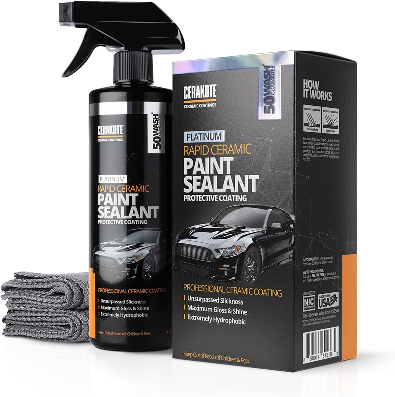 Platinum Rapid Ceramic Paint Sealant Spray - 14 Oz - Ultimate Gloss & Shine with 50 Wash Rating - Superior Hydrophobic Protection - Unmatched Slickness