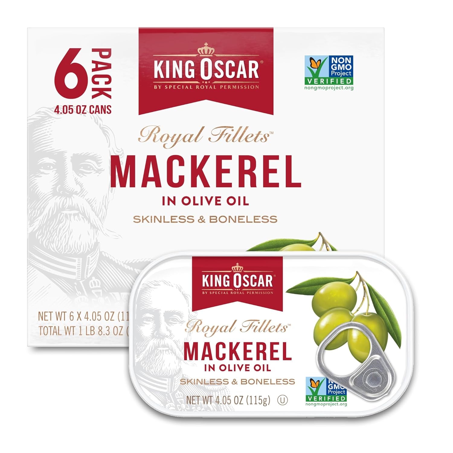 Wild Caught Skinless & Boneless Mackerel in Olive Oil - 4.05 oz Can (Pack of 6) - Delicious and Convenient Seafood Delight!