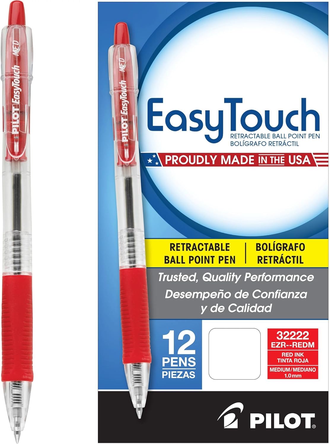Easytouch 12-Pack Refillable Retractable Ballpoint Pens - Fine Point Blue Ink .7mm