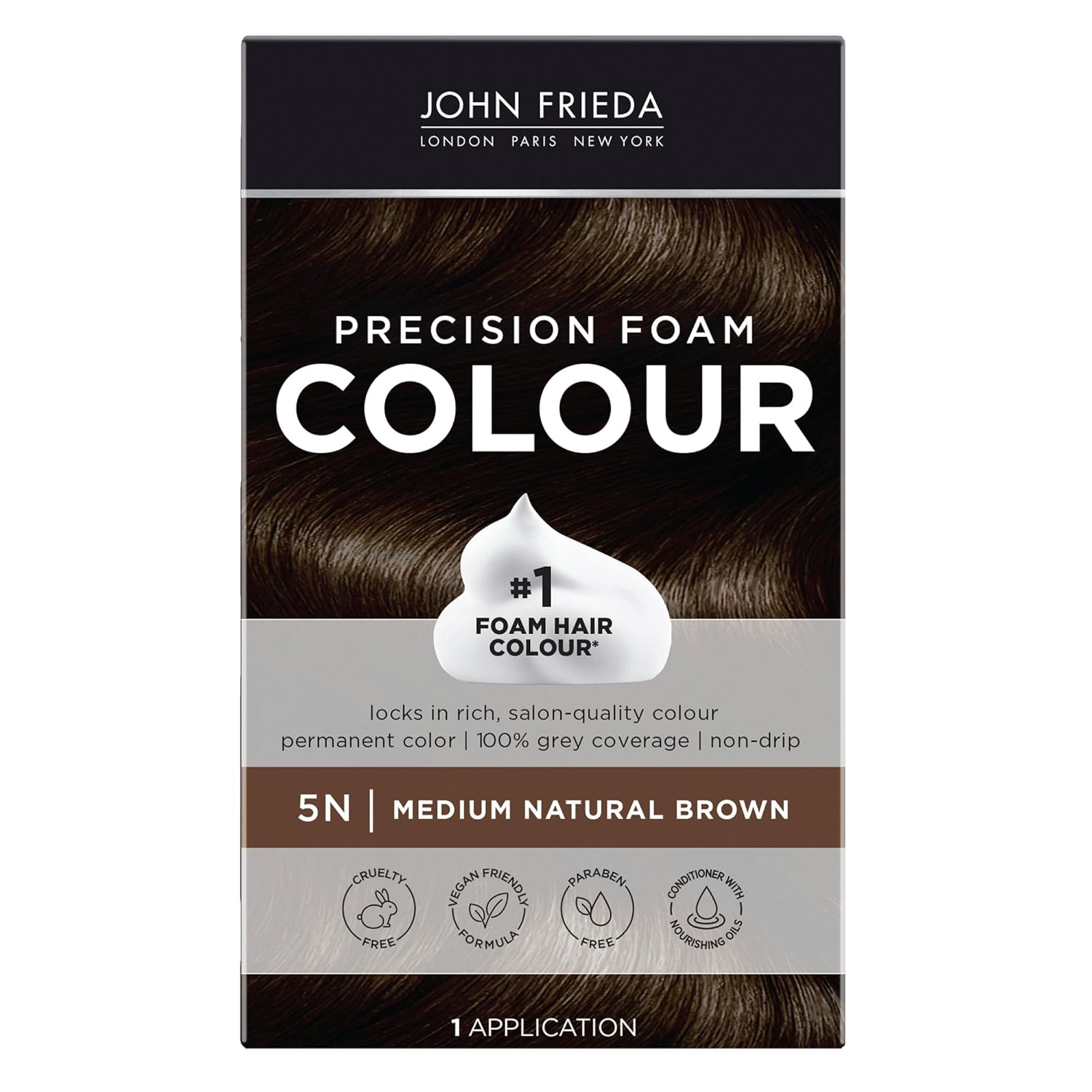 Transform Your Look with John Frieda Precision Foam Colour in Medium Natural Brown 5N - Full-Coverage, Anti-Fade Hair Color Kit for Stunning Results