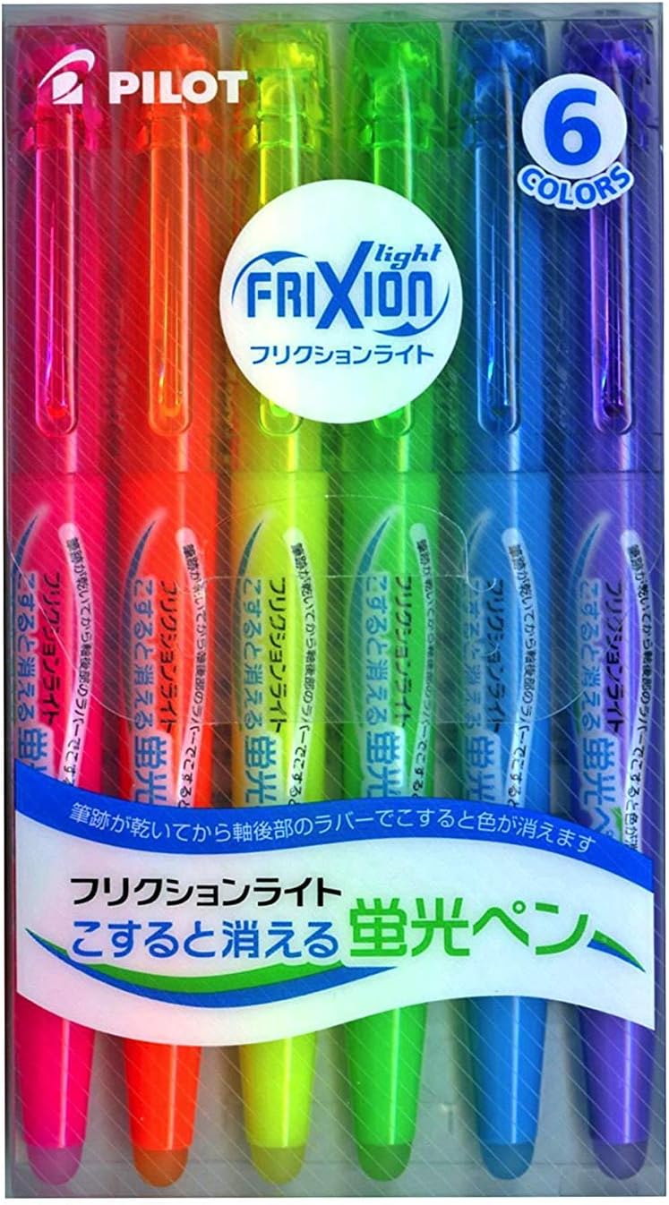 Vibrant Frixion Light Erasable Highlighter Pens - Set of 6 Fluorescent Colors (Japan Import)