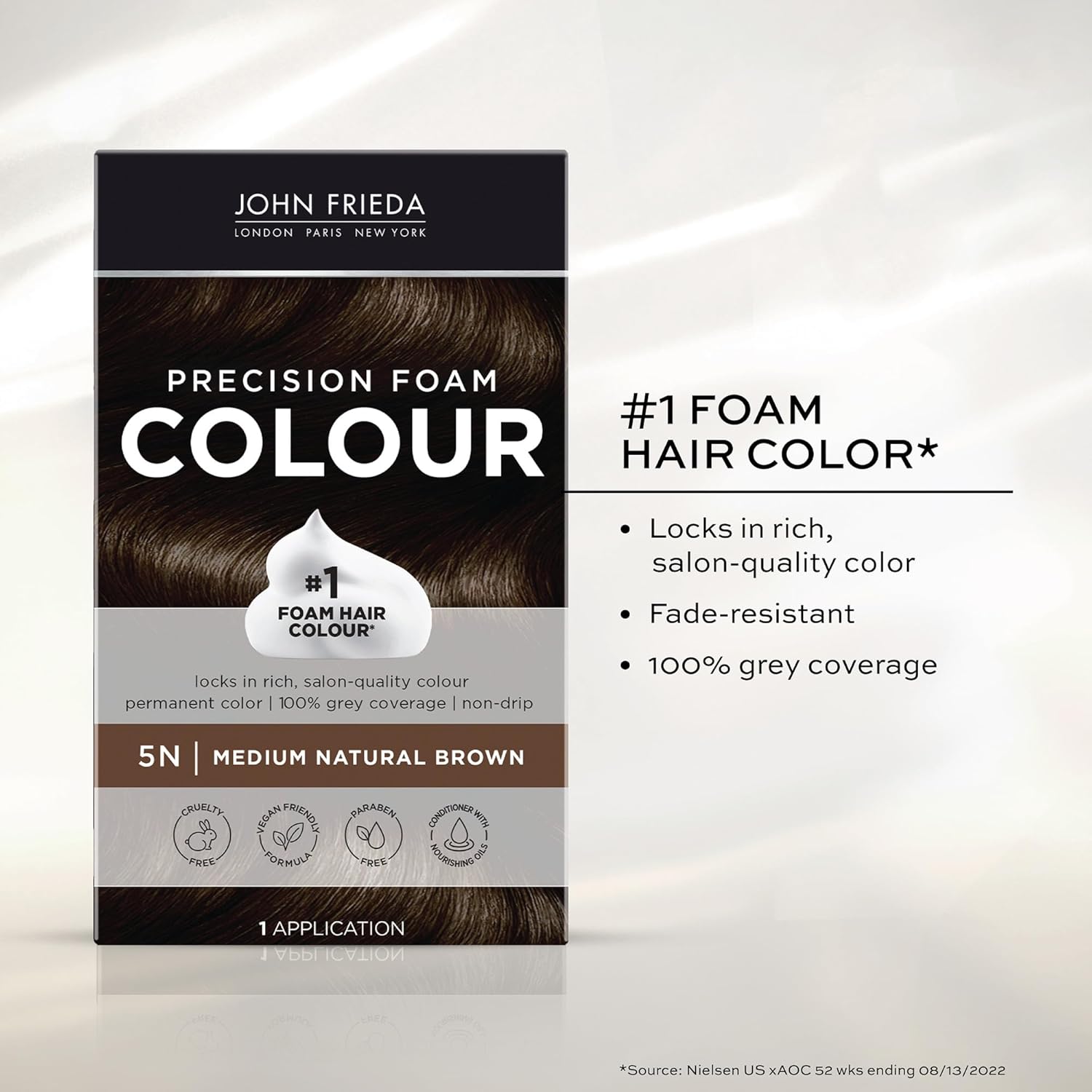 Transform Your Look with John Frieda Precision Foam Colour in Medium Natural Brown 5N - Full-Coverage, Anti-Fade Hair Color Kit for Stunning Results