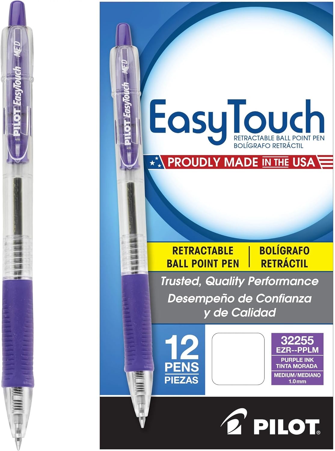 Easytouch 12-Pack Refillable Retractable Ballpoint Pens - Fine Point Blue Ink .7mm