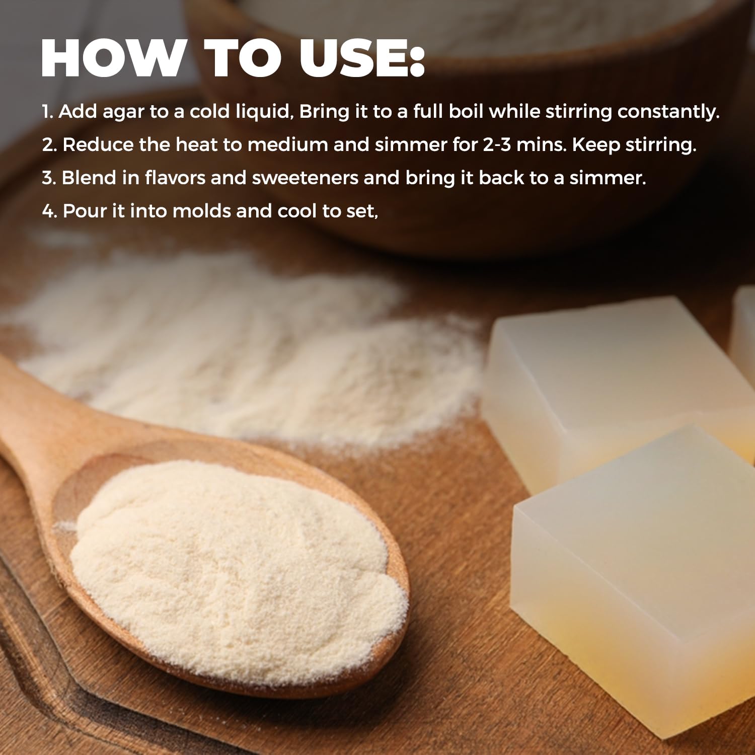 Premium Agar Agar Powder (4Oz) - 100% Natural Vegan Gelatin Substitute, Halal & Kosher Certified, Gluten-Free, Non-GMO, Sugar-Free for Delicious Desserts