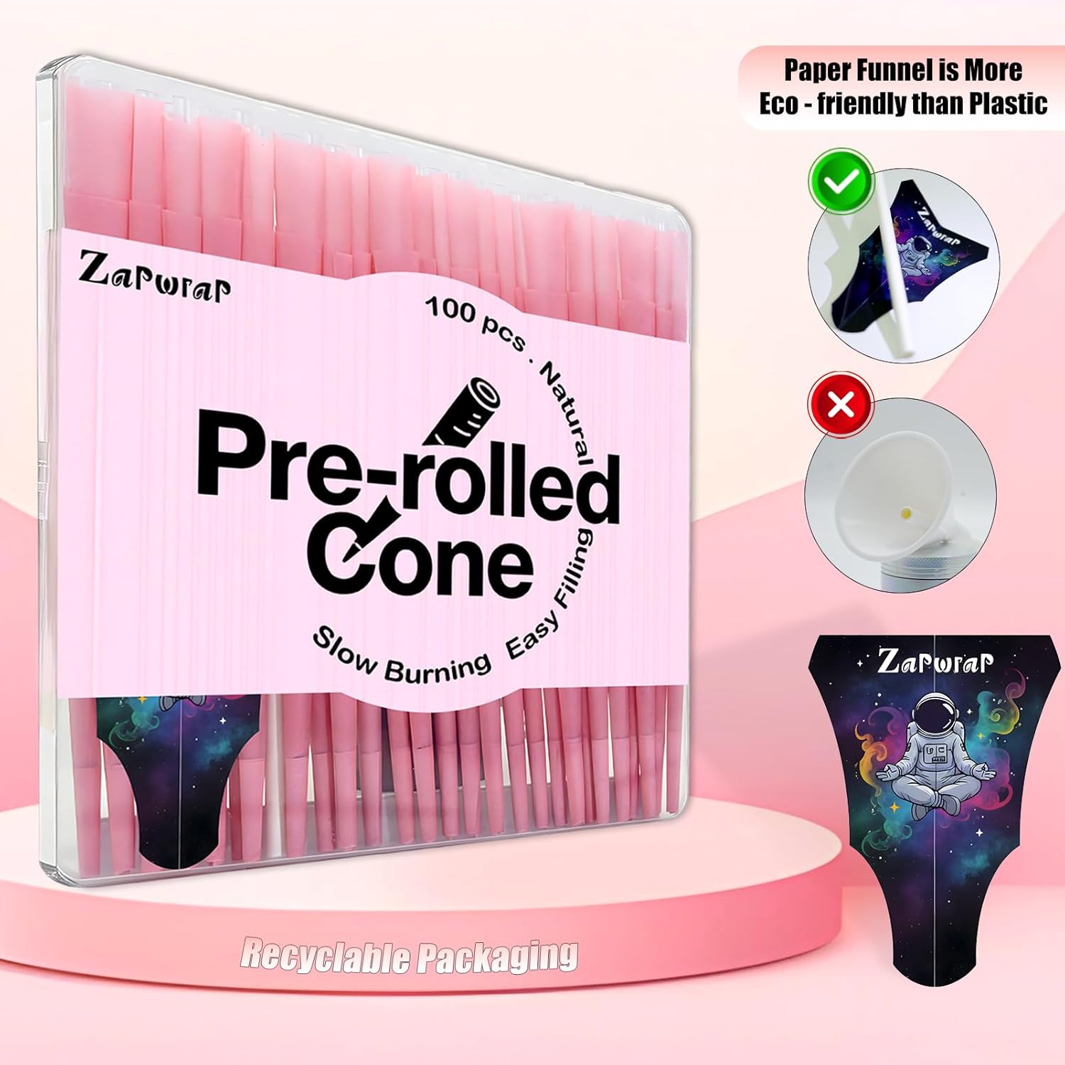 Premium 100 Pack Pink King Size Pre Rolled Cones - 108mm with Loader & Packing Sticks