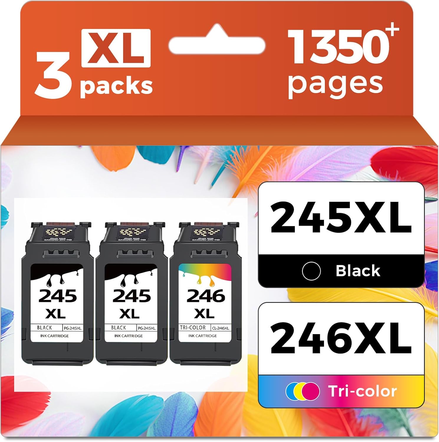 High-Quality 245XL 246XL Ink Cartridge 3-Pack (2 Black, 1 Color) Compatible with Canon Printers - Perfect for TR4500, MX490, MG2522, and More!