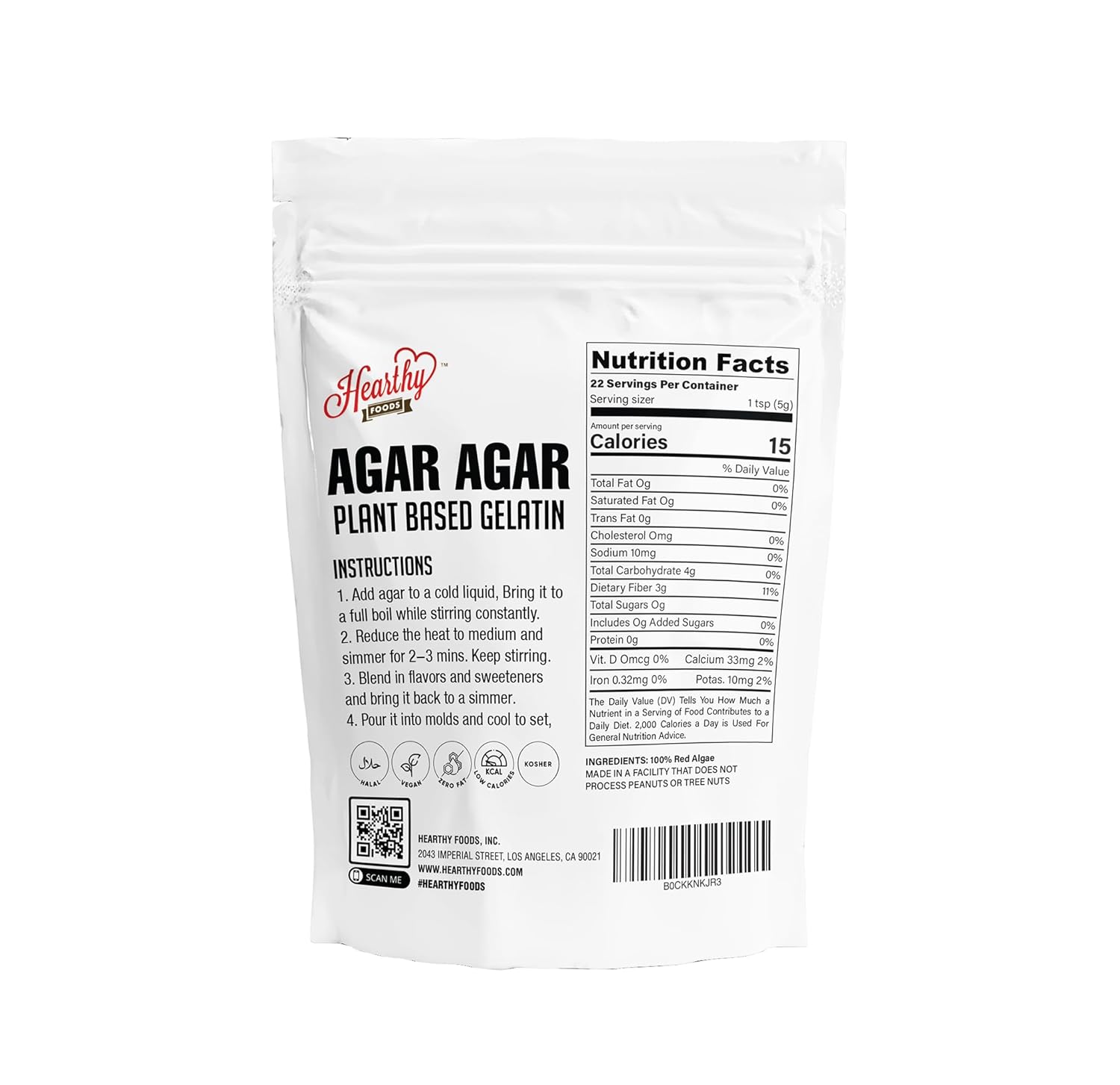 Premium Agar Agar Powder (4Oz) - 100% Natural Vegan Gelatin Substitute, Halal & Kosher Certified, Gluten-Free, Non-GMO, Sugar-Free for Delicious Desserts
