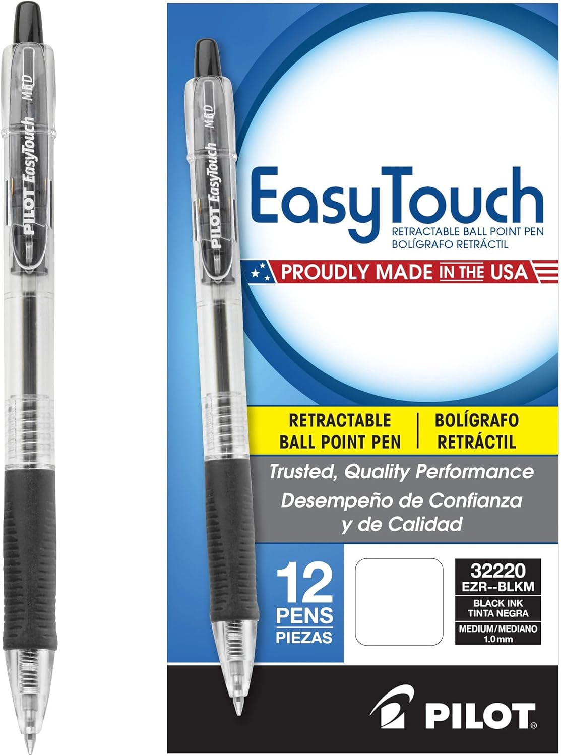 Easytouch 12-Pack Refillable Retractable Ballpoint Pens - Fine Point Blue Ink .7mm
